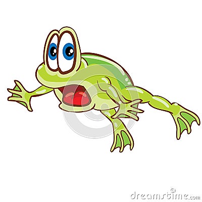 Green frog scared with big eyes jumping, cartoon illustration, isolated object on white background, vector Vector Illustration