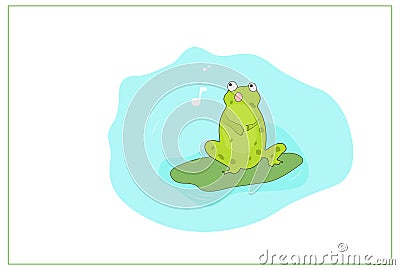 Green frog singing in the swamp Vector Illustration