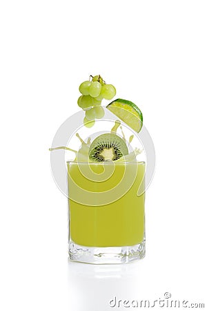 Green fruit juice from kiwis, lime and grapes Stock Photo