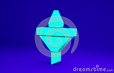 Green Funnel or filter and motor oil drop icon isolated on blue background. Minimalism concept. 3d illustration 3D Cartoon Illustration