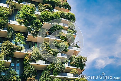 Green futuristic skyscraper close-up architecture Stock Photo