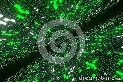 Green Futuristic Stream Data Communication Flying Into Digital Technologic 3d rendering Stock Photo