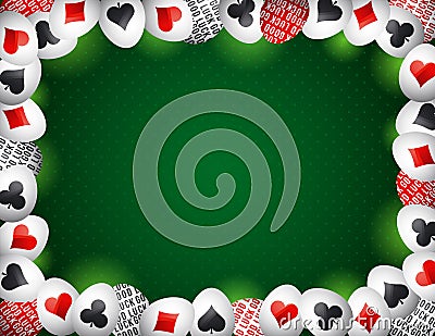 Green Gambling background with frame of red and black poker Vector Illustration