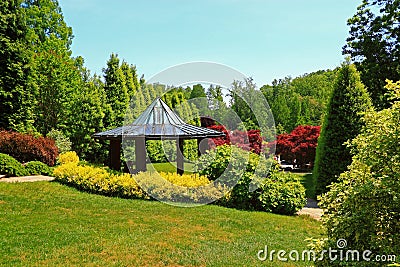 Green Garden Pavilion Landscaping Stock Photo