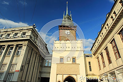 Green gate in Pardubice Stock Photo