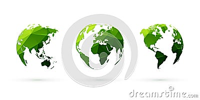 Green geometric globes vector set world planet earth Vector Illustration