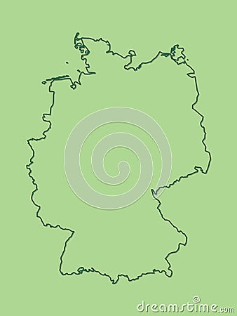 A green Germany map with single border line and shading on light background Vector Illustration