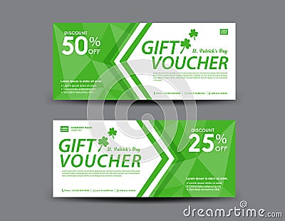 St. Patrick`s Day Gift voucher card, Green Gift Voucher template, coupon design, certificate Vector Illustration