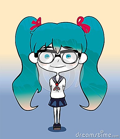 001_Girl with glasses with green hair Vector Illustration