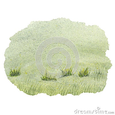 Green glade, field, edge. Watercolor illustration on a white background. Hand drawn Cartoon Illustration