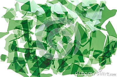 Green glass confetti. Fragments of very thin colored glass for fusing. Background image, texture Stock Photo