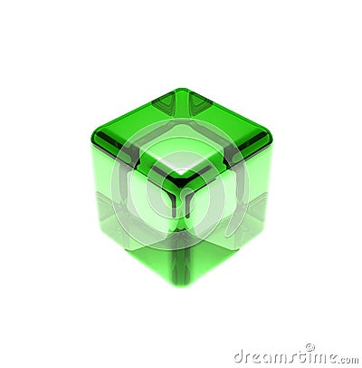 Green glass cube isolated Stock Photo