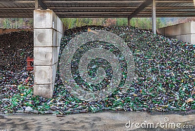 Glass waste in a recycling yard Stock Photo