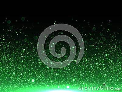 Green glitter shine particles bokeh background Vector Illustration