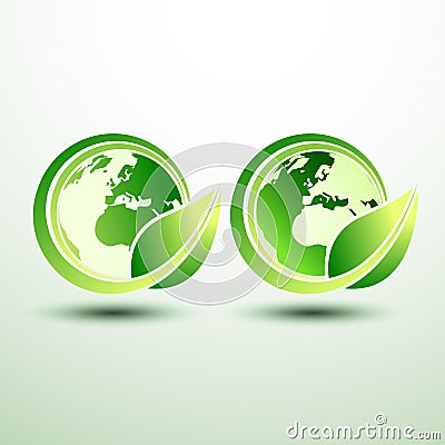 Green global label Vector Illustration
