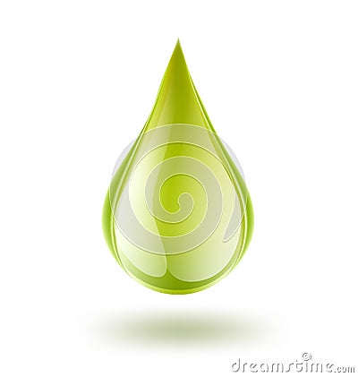 Green glossy drop. petrol, oil, natural juice symbol Vector Illustration