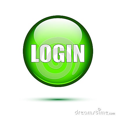 Green glossy login button on white Stock Photo