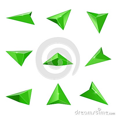 Green glossy navigation arrow realistic vector set Vector Illustration