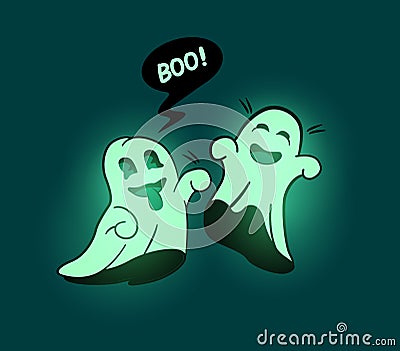 Green Glow In The Dark Playful Ghosts Vector Illustration