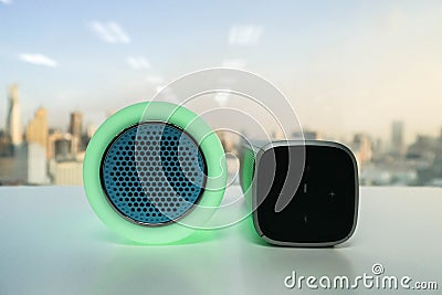 Green glow smart music light with wireless speaker Stock Photo