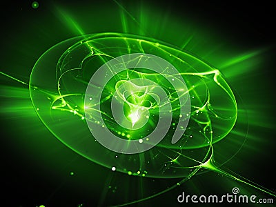 Green glowing energy in deep space abstract background Stock Photo