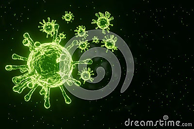 Green virus cell bacteria on 3D render, medical and science concept Stock Photo