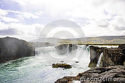 Beautiful Landscape Godafoss Waterfall and Cliff in East Iceland Stock Photo