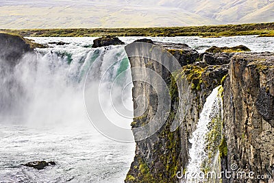 Beautiful Landscape Godafoss Waterfall and Cliff in East Iceland Stock Photo