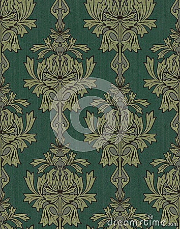 Green with gold damask background Stock Photo