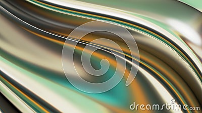 Green and gold fractal metal reflections Abstract, dramatic, modern, luxurious and exclusive 3D rendering graphic design element Cartoon Illustration