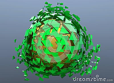 Green and Gold Sphere Shattered Abstract 3d isolated Stock Photo