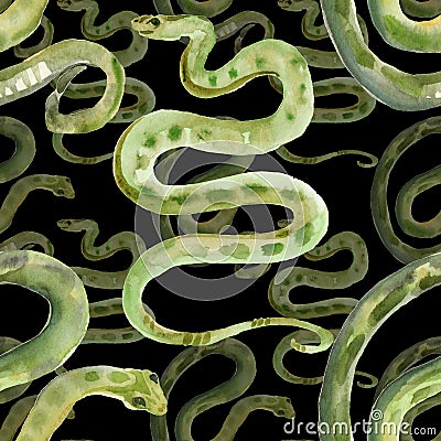 Green Goldy Skin Viper Snake watercolor pattern Stock Photo
