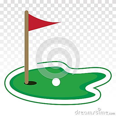 Green golf course with flag or flagstick and golf ball flat vector icon for sport apps and websites Vector Illustration