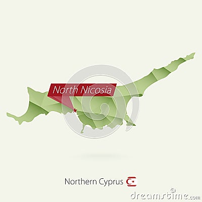 Green gradient low poly map of Northern Cyprus with capital North Nicosia Stock Photo