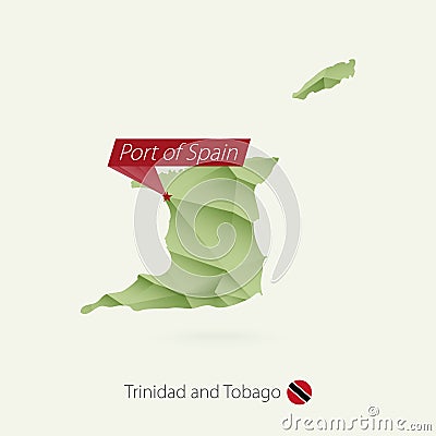 Green gradient low poly map of Trinidad and Tobago with capital Port of Spain Vector Illustration