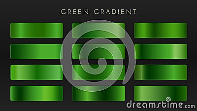 Green gradient vector set, shiny foil texture. Glossy nature ecology backgrounds template for banner, ribbon, label design Vector Illustration