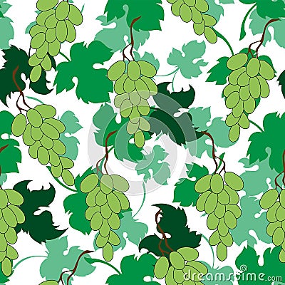 Green grape with leaves. Seamless pattern Vector Illustration