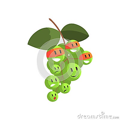 Green Grapes In Face Masks, Part Of Vegetables In Fantasy Disguises Series Of Cartoon Silly Characters Vector Illustration