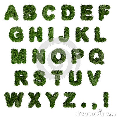 Green Grass Alphabet. English letters. Font. 3d render Stock Photo