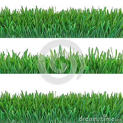 Green grass banners set. Nature background. Meadow. Spring, summer season. Plant growth 3d rendering. Stock Photo