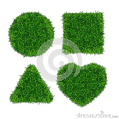 Green Grass Banners Set. Triangle, Box, Circle and Heart. Vector Vector Illustration