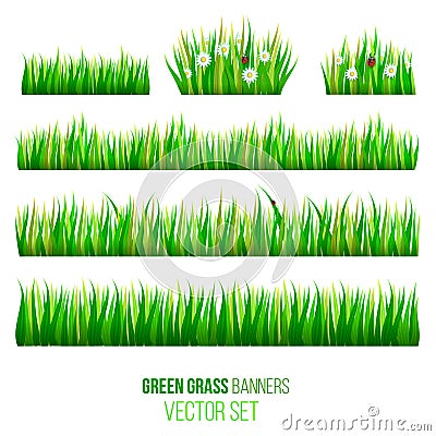 Green grass banners vector set Vector Illustration