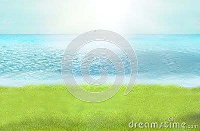 Green grass beach paradise photo and 3D render background Stock Photo