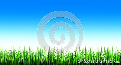 Green grass and blue sky Cartoon Illustration