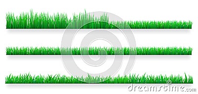 Green grass borders set. Lawn care concept. Isolated vector Illustration. Vector Illustration