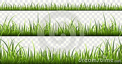 Green grass borders. Summer meadow green panorama nature herbs spring elements lawn grass isolated vector set Vector Illustration