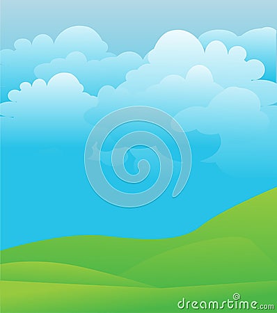 Green grass and bright sky Vector Illustration