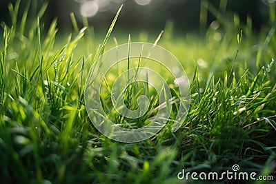 Green grass close-up super macro shooting. Generative AI Stock Photo