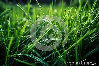 Green grass close-up super macro shooting. Generative AI. Stock Photo