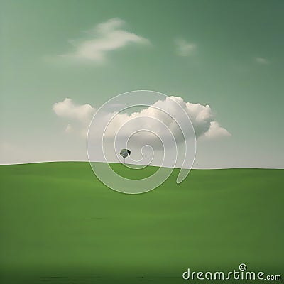 Green grass fields and calm skies. AI-Generated. Cartoon Illustration